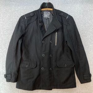 Affliction Black Premium Jacket Mens Extra Large XXL Black Wool PeaCoat Wool